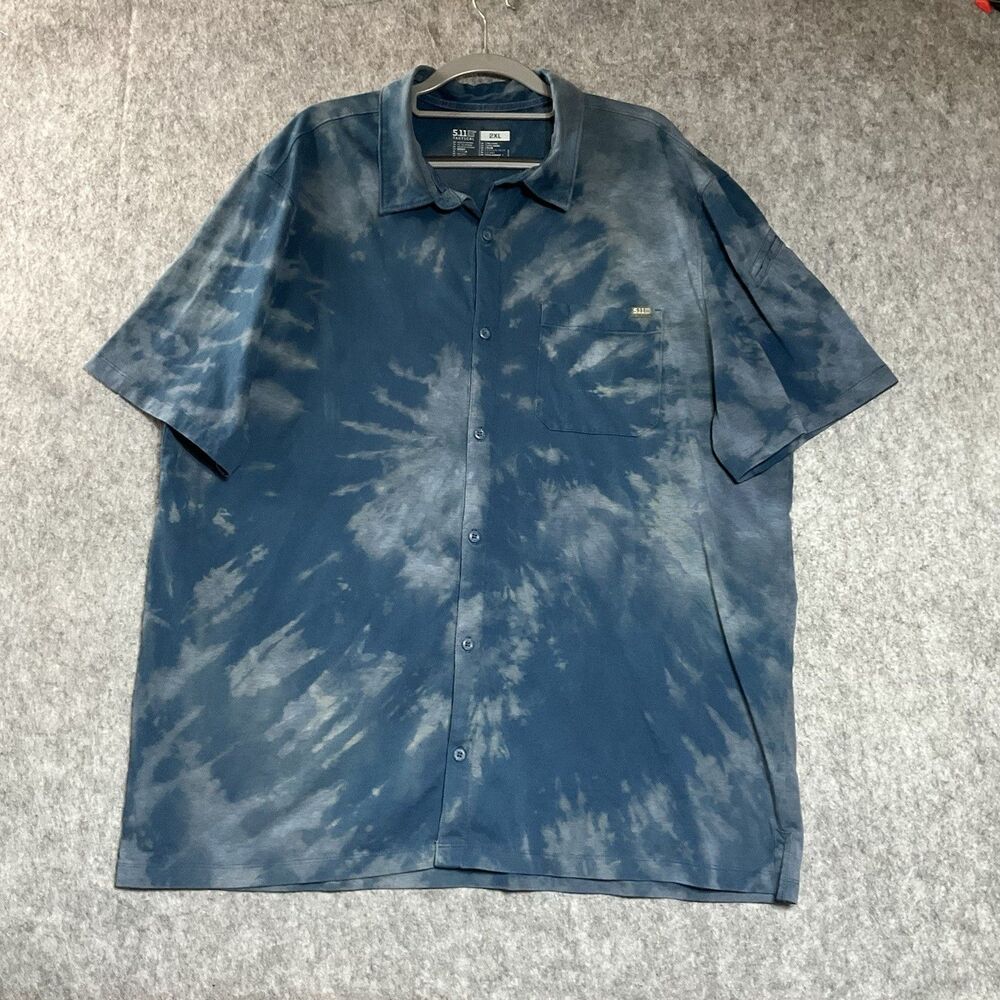 511 Tactical Shirt Mens 2XL Blue Upcycled Hand Dye Short Sleeve Button Up Casual